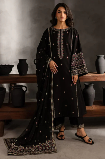 Batik Embroidered Dahank Three Piece BT-204 Black