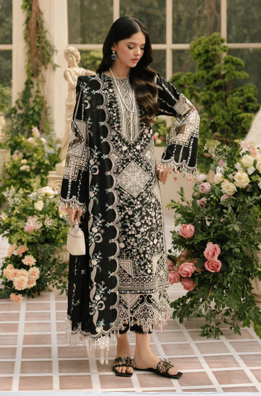 BIN ILYAS Lawn Chikenk-Kari Embroidered Three Piece BIL-002 Black