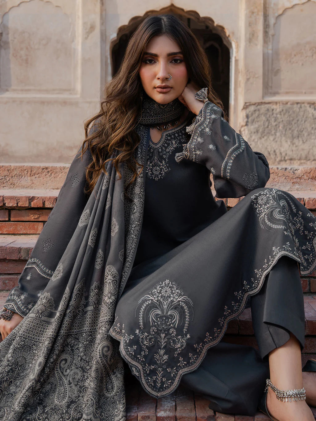 Izel Embroidered Dhanak Three Piece IZL-85