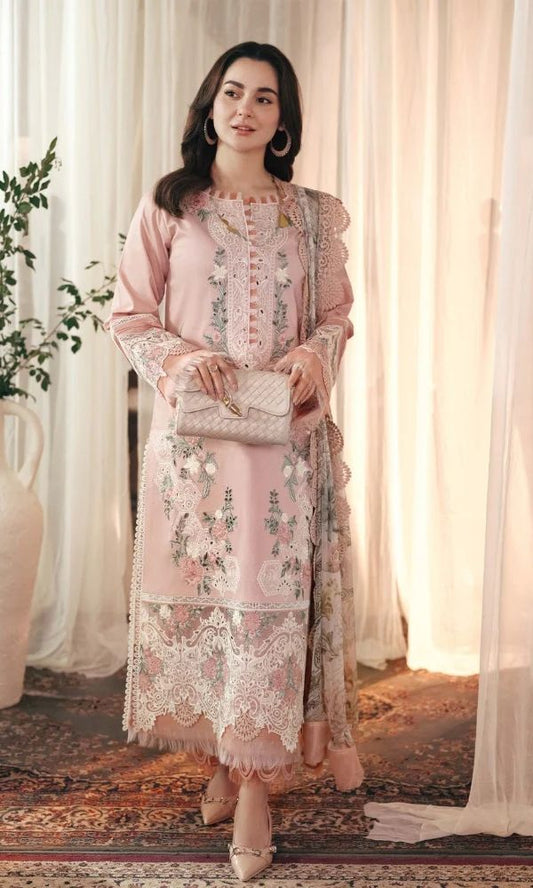 Festive Eid SS 25 Lawn Unstitched Embroidered Shirt with Printed Chiffon Dupatta - KS048