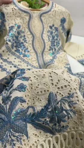 Aneela’s White Luxury Lawn Chikenk-Kari Embroidered Three Piece AN-6165
