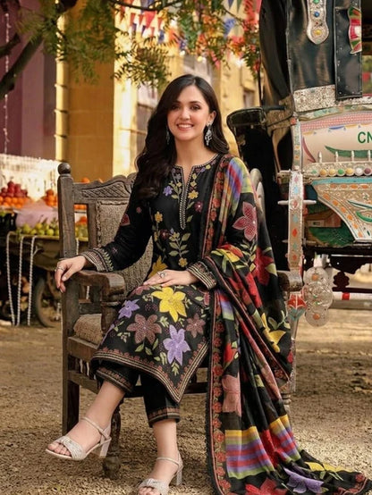Aneelas Embroidered lawn Three Piece AN-11 Black