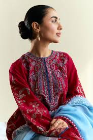 Zarashahjhan Embroidered lawn Three Piece COCO-47 RED