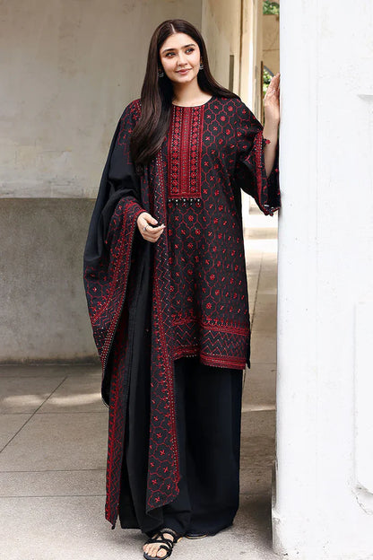 Cross Stitch Black Embroidered Dhanak Three Piece Winter D-88