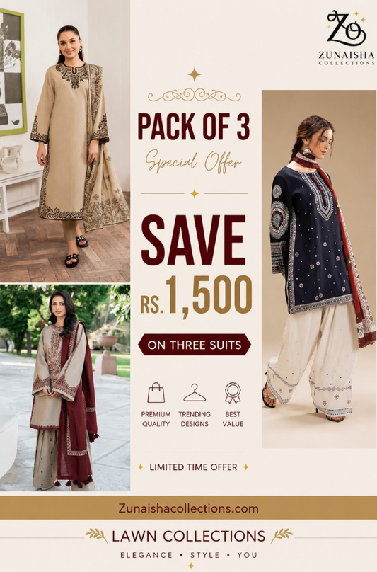Pack of 3 Summer Lawn Suits | Save Rs. 1,500 | Limited Time Offer Deal 3