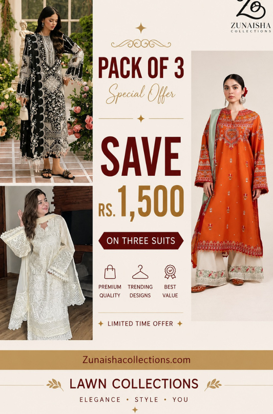 Pack of 3 Summer Lawn Suits | Save Rs. 1,500 | Limited Time Offer Deal 4