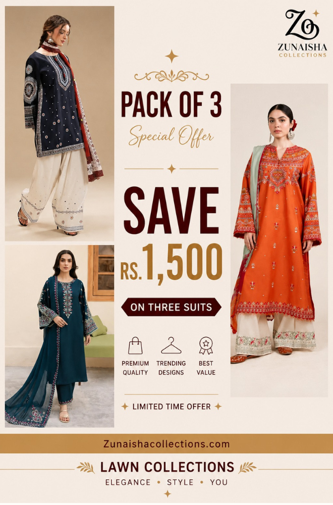 Pack of 3 Summer Lawn Suits | Save Rs. 1,500 | Limited Time Offer Deal 5