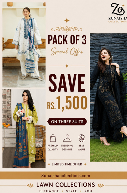 Pack of 3 Summer Lawn Suits | Save Rs. 1,500 | Limited Time Offer Deal 7