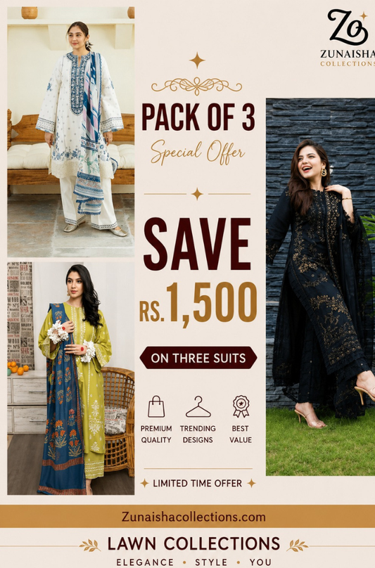Pack of 3 Summer Lawn Suits | Save Rs. 1,500 | Limited Time Offer Deal 7
