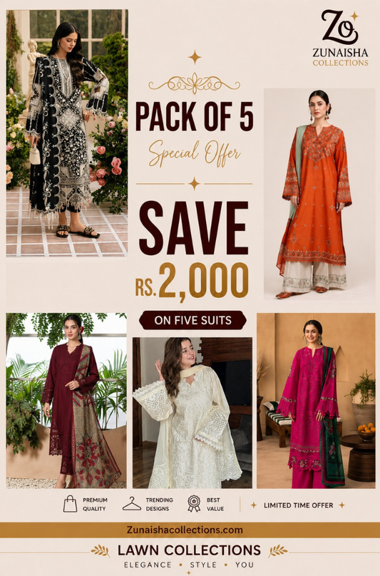 Pack of 5 Summer Lawn Suits | Save Rs. 2,000 | Limited Time Offer Deal 3