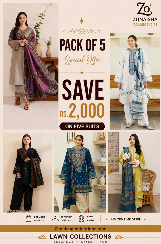 Pack of 5 Summer Lawn Suits | Save Rs. 2,000 | Limited Time Offer Deal 1