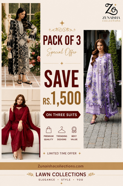 Pack of 3 Summer Lawn Suits | Save Rs. 1,500 | Limited Time Offer Deal 1