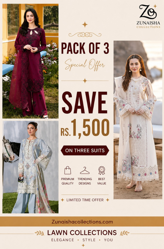 Pack of 3 Summer Lawn Suits | Save Rs. 1,500 | Limited Time Offer Deal 6
