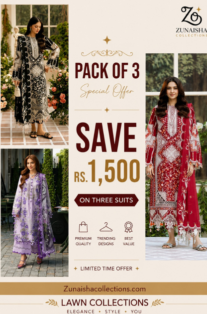 Pack of 3 Summer Lawn Suits | Save Rs. 1,500 | Limited Time Offer Deal 2