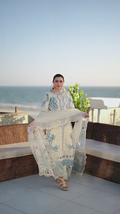 Aneela’s White Luxury Lawn Chikenk-Kari Embroidered Three Piece AN-6165